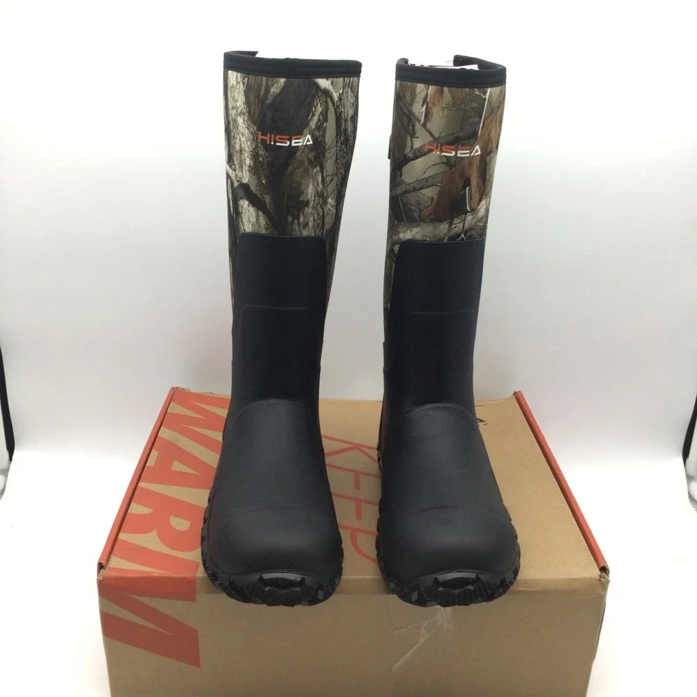 HISEA Mens Camo Hunting Boots Waterproof Insulated Rubber Neoprene Size 8 NEW